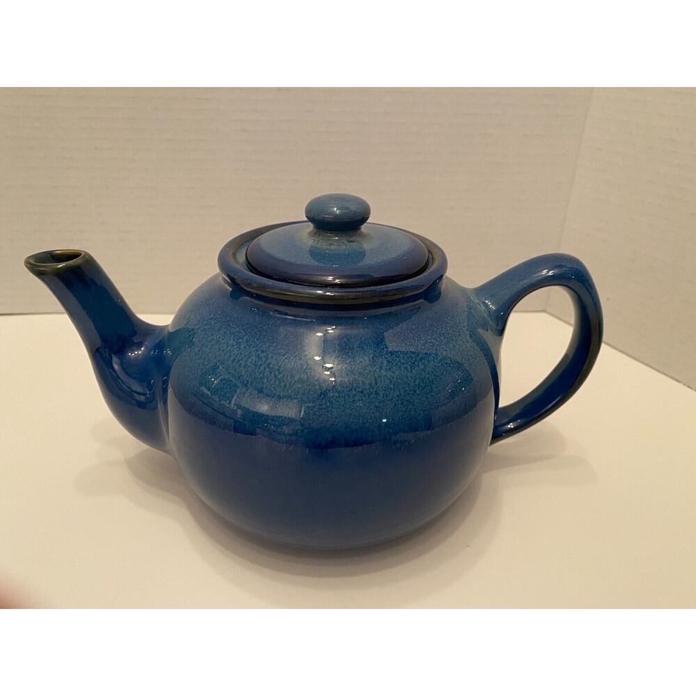 Cobalt Blue Pottery Teapot Beautiful Detailed Glazing, Button Shaped Handle